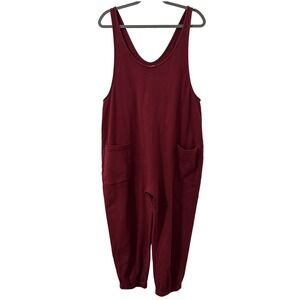 For Days Jumpsuit XL Burgundy Organic Cotton Harem Sleeveless Chore Pockets